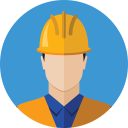 Builder construction worker in protective wear and helmet. Builder icon. Builder avatar. Flat design vector illustration
